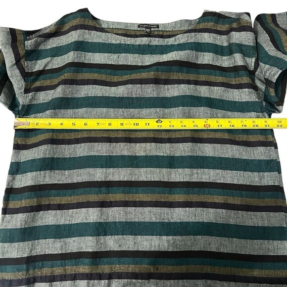 Eileen Fisher Stripe Linen Top Green Size S Pullover Style 3/4 Sleeves - Picture 5 of 7